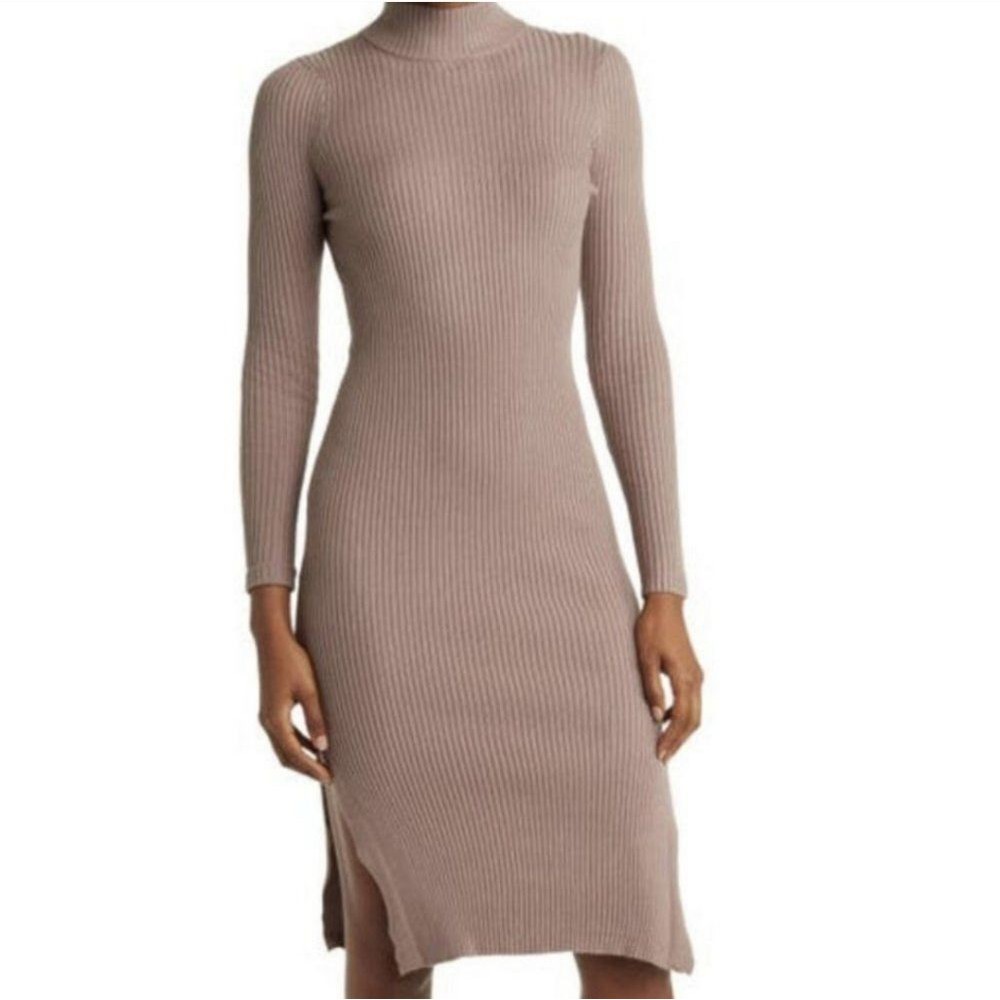 Magaschoni Mock-Neck Bodycon Side Slit Midi Sweater Dress Size L